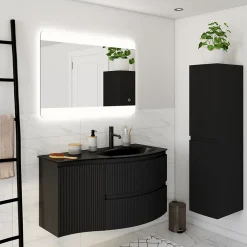 Plan vasque à droite verre noir Vague 104 cm