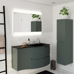 Plan vasque à droite verre noir Vague 104 cm