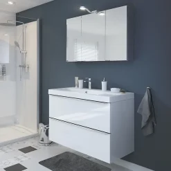 GoodHome Plan vasque blanc en résine l.100 cm Mila* Plan Simple Vasque