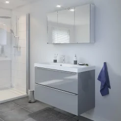 GoodHome Plan vasque blanc en résine l.100 cm Mila* Plan Simple Vasque
