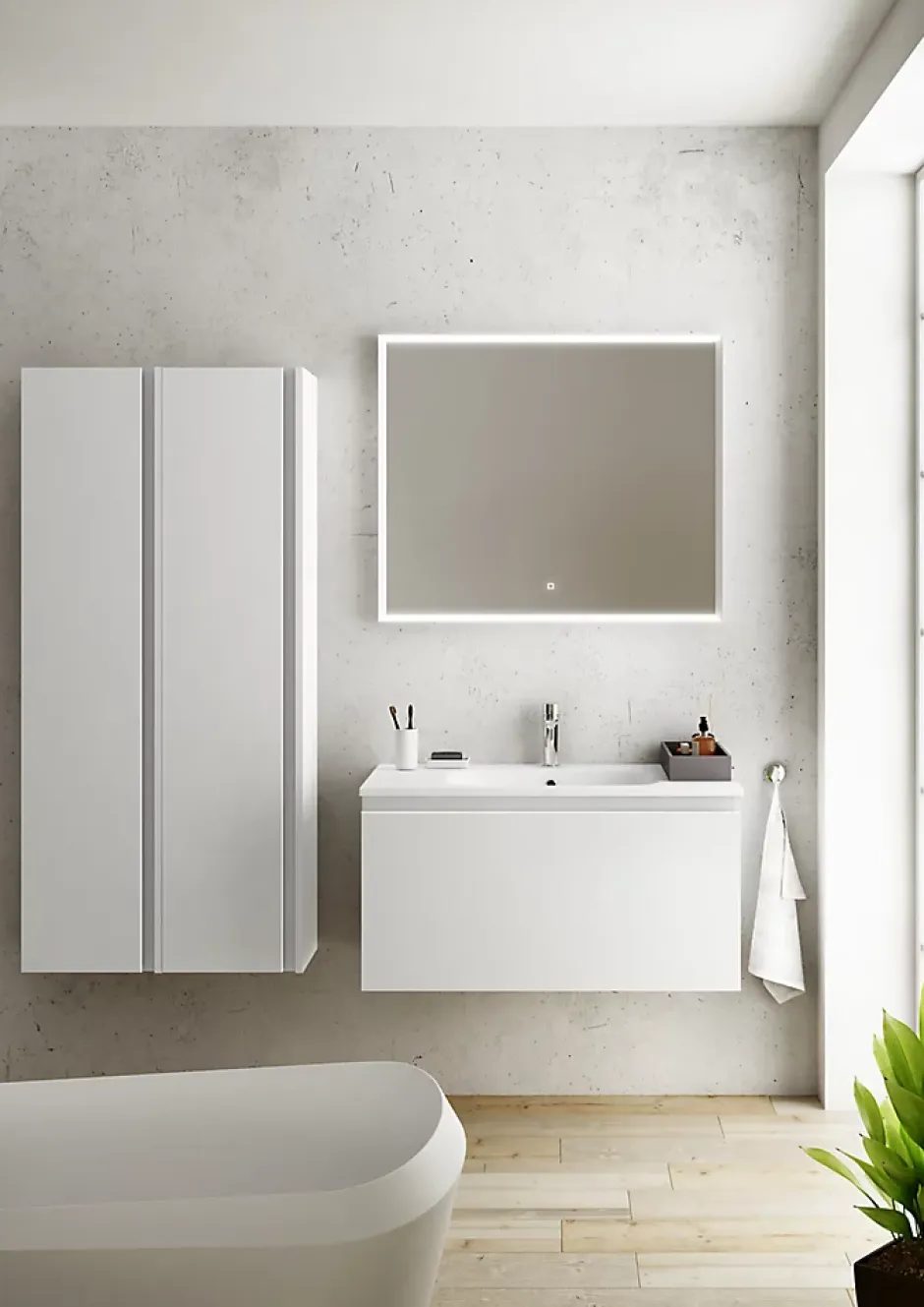 Ipiemme SRL Plan vasque blanc mat en résine l.90 cm, Pura+