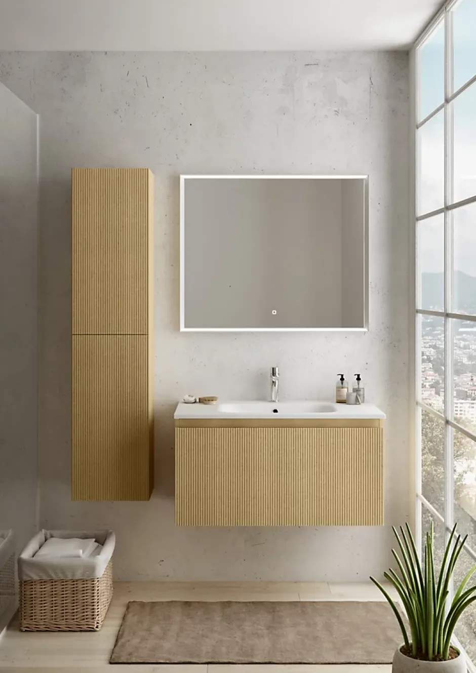 Ipiemme SRL Plan vasque blanc mat en résine l.90 cm, Pura+