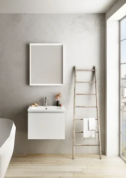Ipiemme SRL Plan vasque blanc mat en résine l.60 cm, Pura+* Plan Simple Vasque