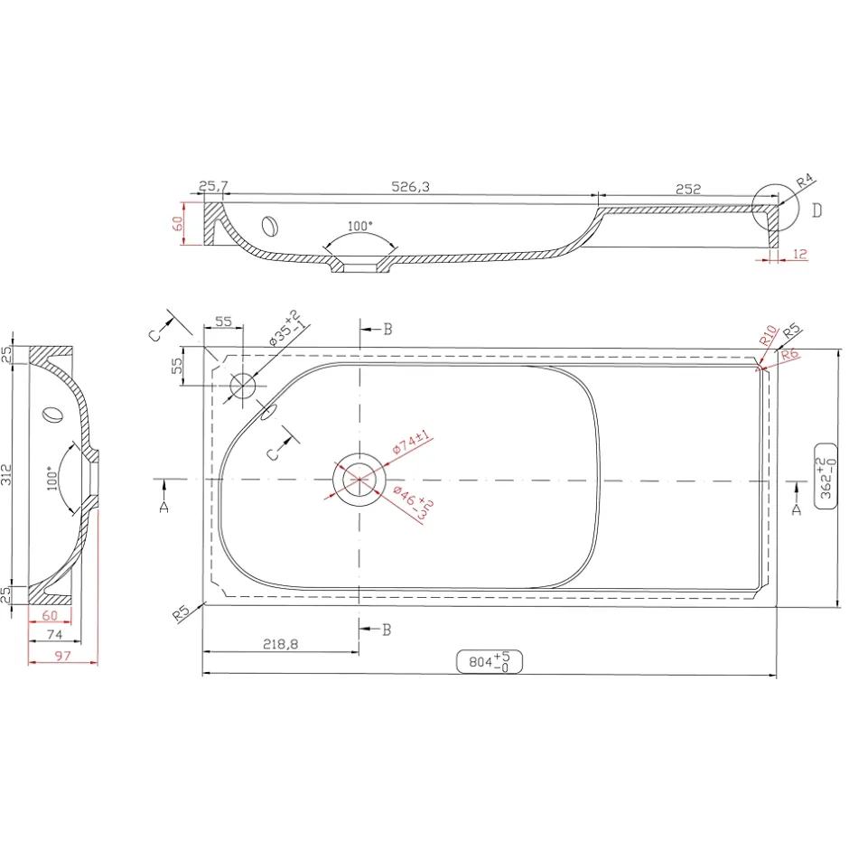 GoodHome Plan vasque blanc satin en résine l.80,4 x P.36,2 cm, Maza* Plan Simple Vasque