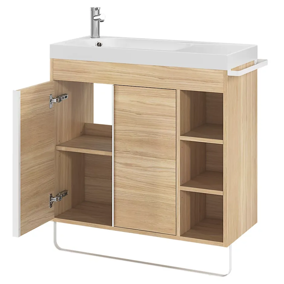 GoodHome Plan vasque blanc satin en résine l.80,4 x P.36,2 cm, Maza* Plan Simple Vasque