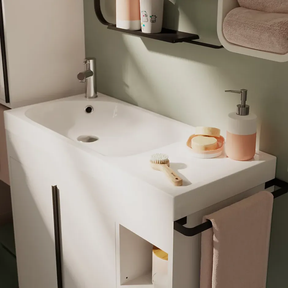 GoodHome Plan vasque blanc satin en résine l.80,4 x P.36,2 cm, Maza* Plan Simple Vasque
