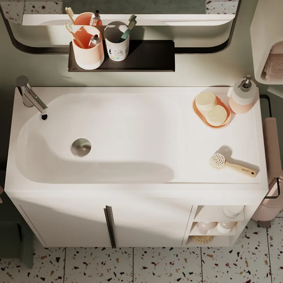GoodHome Plan vasque blanc satin en résine l.80,4 x P.36,2 cm, Maza* Plan Simple Vasque