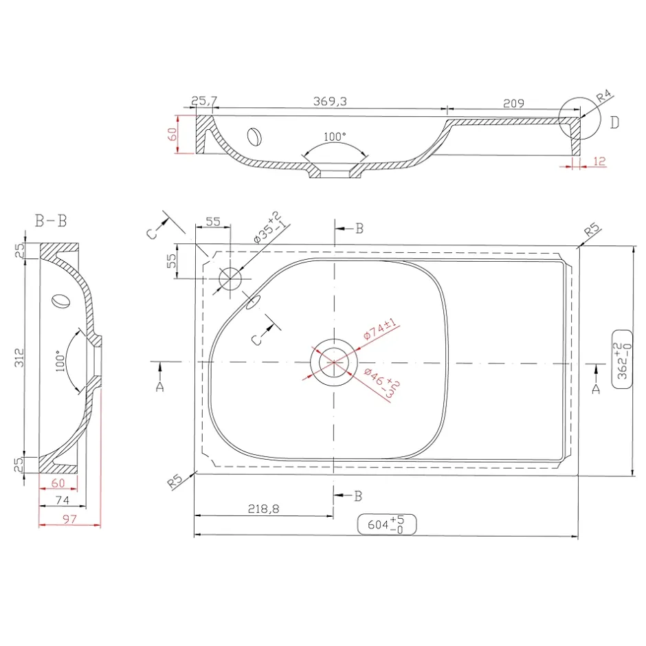 GoodHome Plan vasque blanc satin en résine l.60,4 x P.36,2 cm, Maza