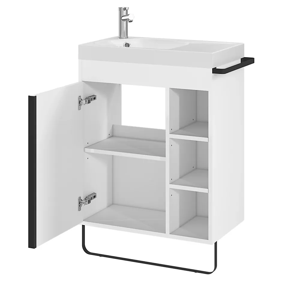 GoodHome Plan vasque blanc satin en résine l.60,4 x P.36,2 cm, Maza