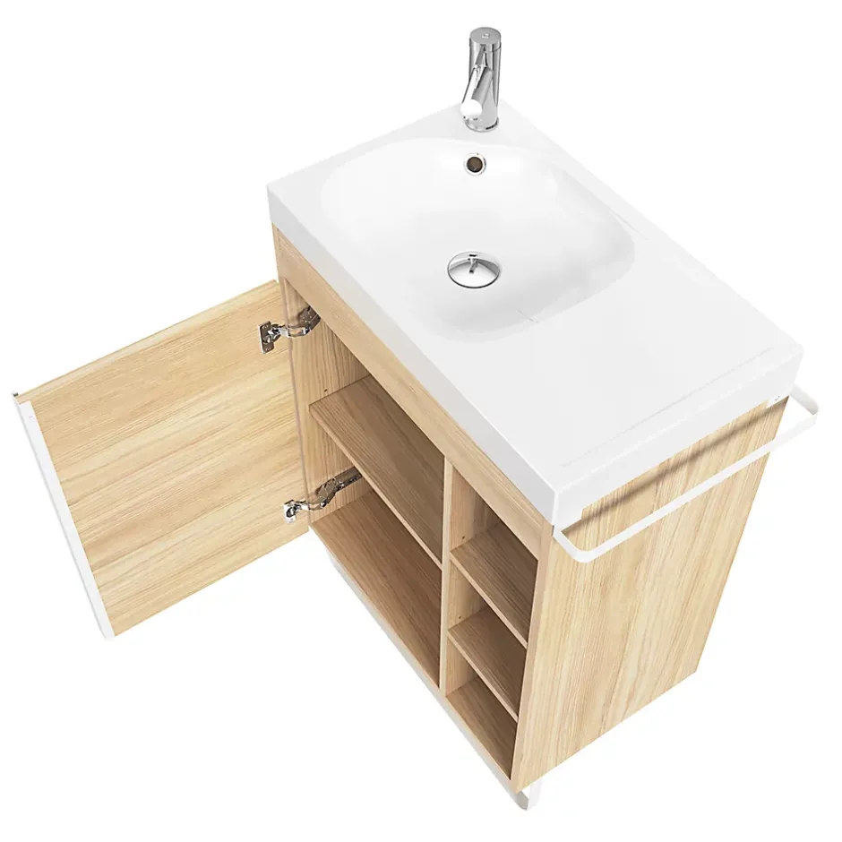 GoodHome Plan vasque blanc satin en résine l.60,4 x P.36,2 cm, Maza