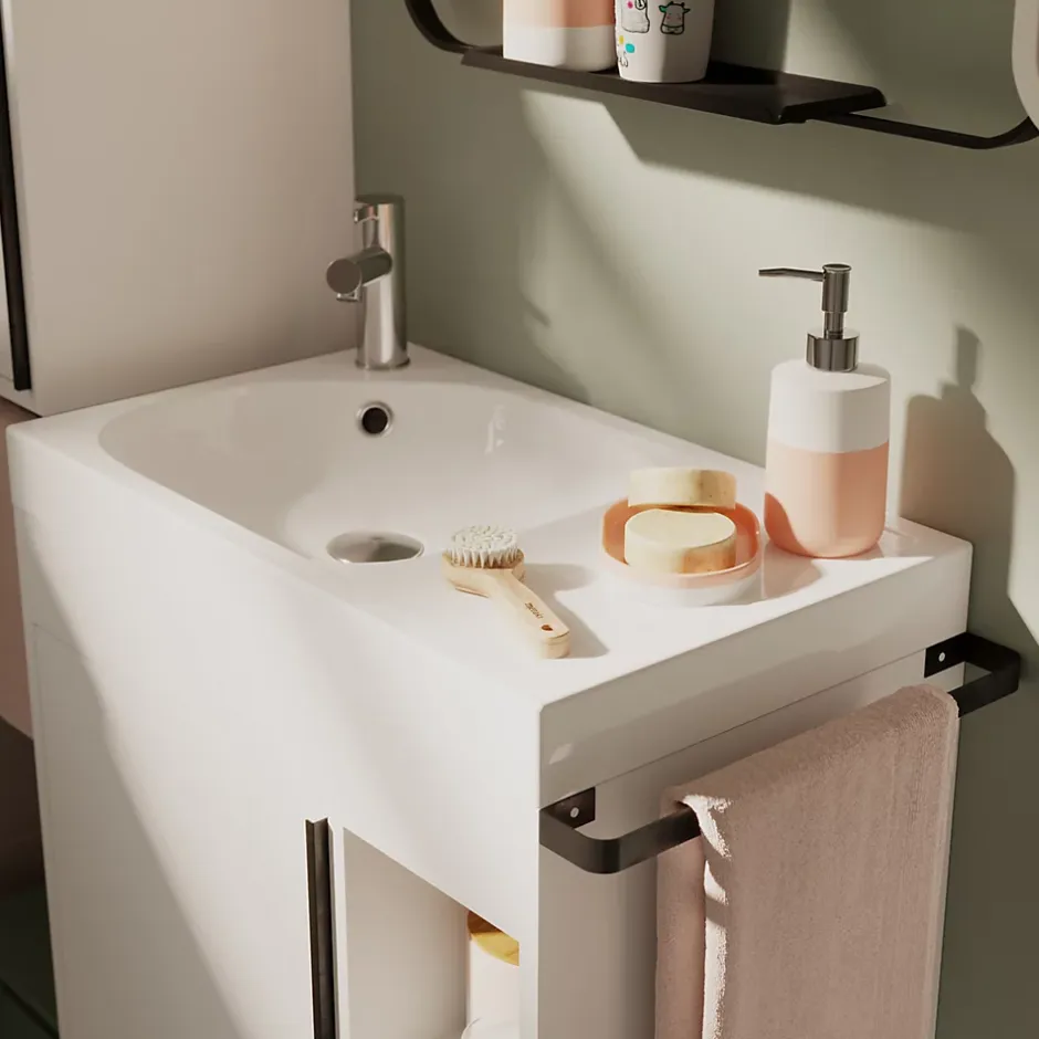 GoodHome Plan vasque blanc satin en résine l.60,4 x P.36,2 cm, Maza