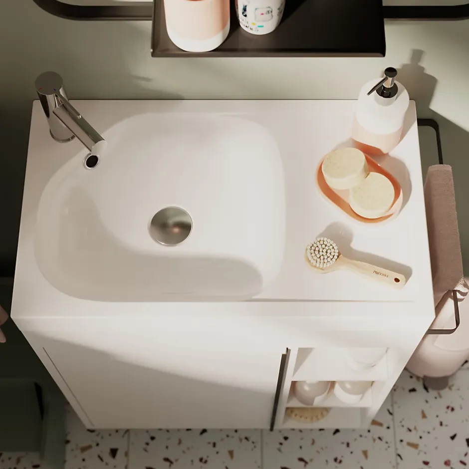 GoodHome Plan vasque blanc satin en résine l.60,4 x P.36,2 cm, Maza