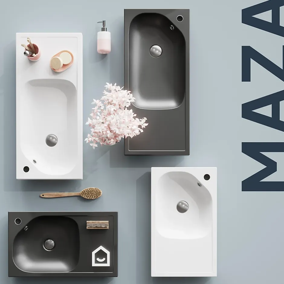 GoodHome Plan vasque blanc satin en résine l.60,4 x P.36,2 cm, Maza
