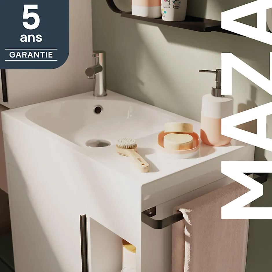 GoodHome Plan vasque blanc satin en résine l.60,4 x P.36,2 cm, Maza