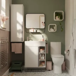 GoodHome Plan vasque blanc satin en résine l.60,4 x P.36,2 cm, Maza