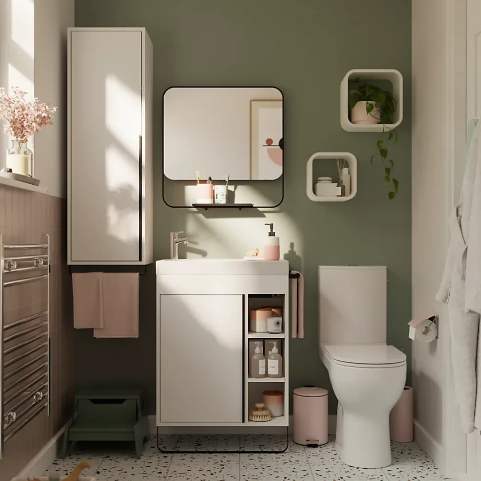 GoodHome Plan vasque blanc satin en résine l.60,4 x P.36,2 cm, Maza