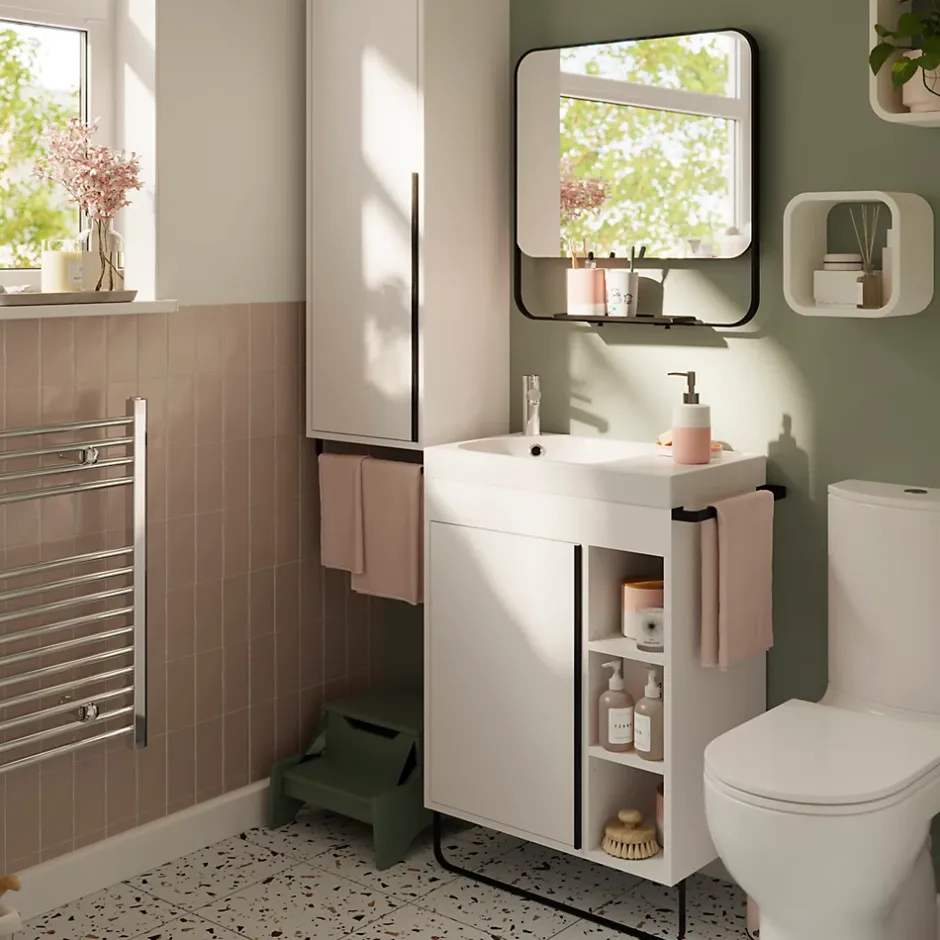 GoodHome Plan vasque blanc satin en résine l.60,4 x P.36,2 cm, Maza