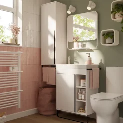 GoodHome Plan vasque blanc satin en résine l.60,4 x P.36,2 cm, Maza