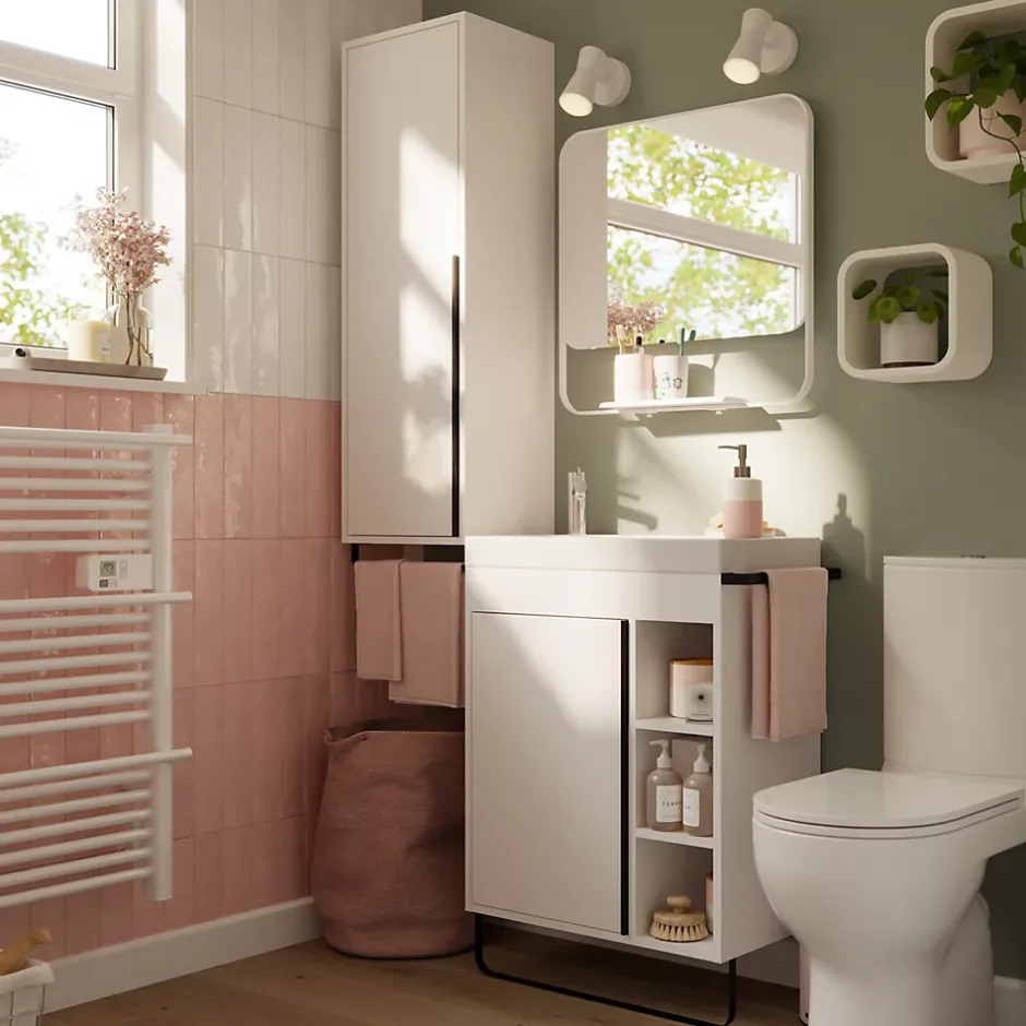 GoodHome Plan vasque blanc satin en résine l.60,4 x P.36,2 cm, Maza