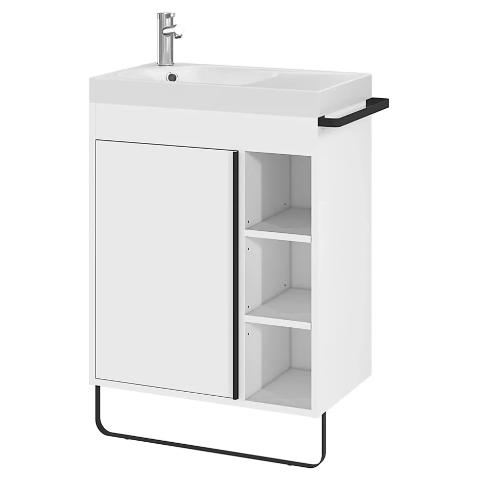 GoodHome Plan vasque blanc satin en résine l.60,4 x P.36,2 cm, Maza