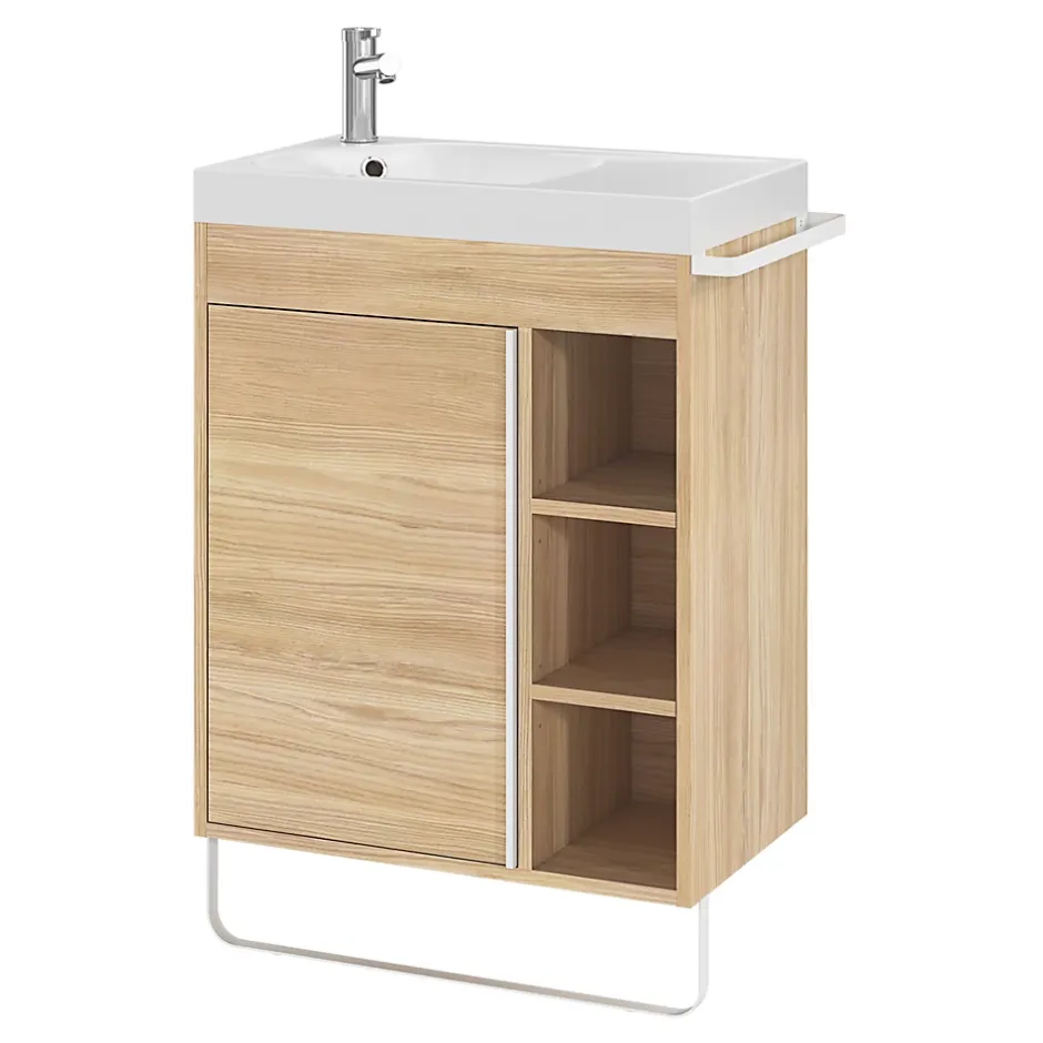 GoodHome Plan vasque blanc satin en résine l.60,4 x P.36,2 cm, Maza