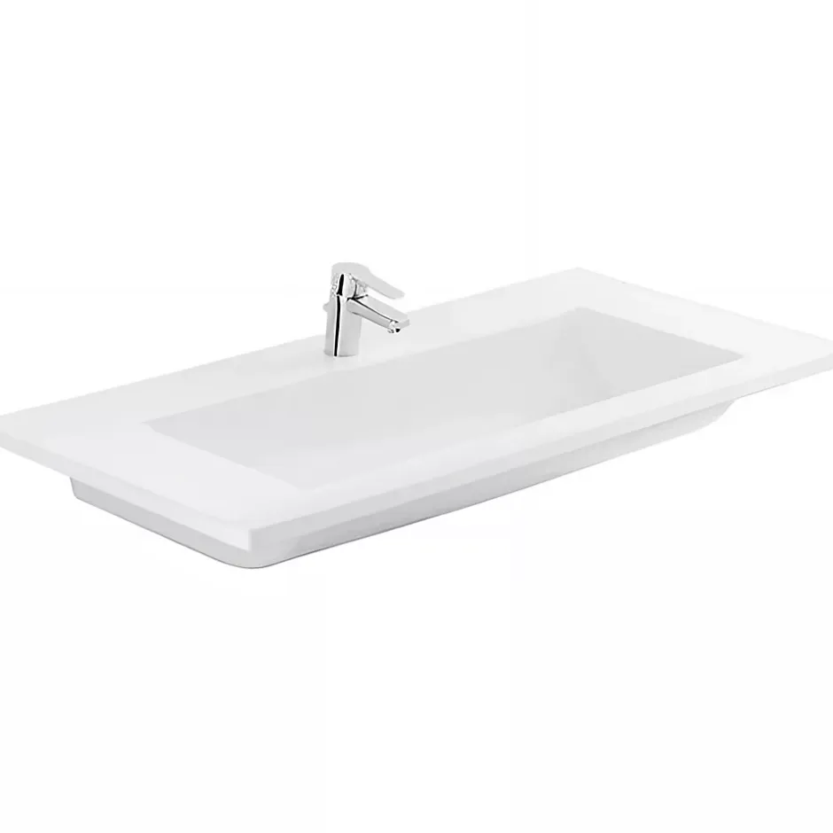 Sanindusa Plan vasque céramique traditionnelle Palm 100 blanc a poser sur plan ou meuble* Plan Simple Vasque