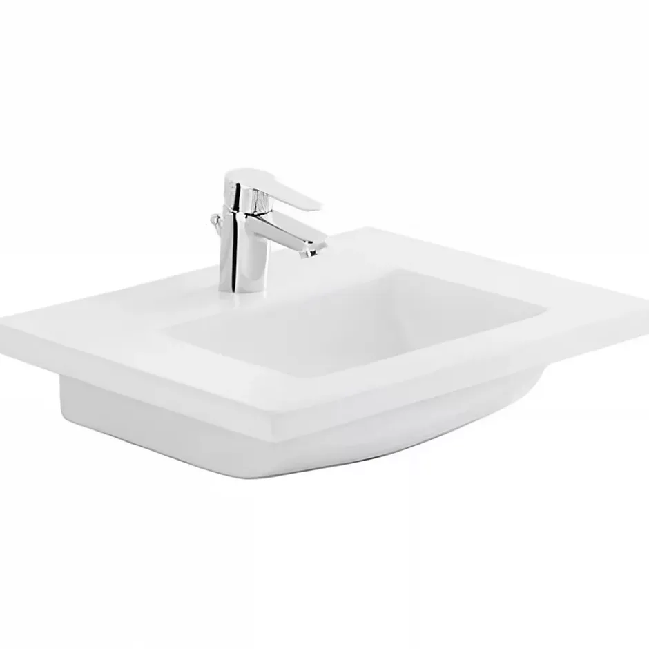 Sanindusa Plan vasque céramique traditionnelle Palm 100 blanc a poser sur plan ou meuble* Plan Simple Vasque