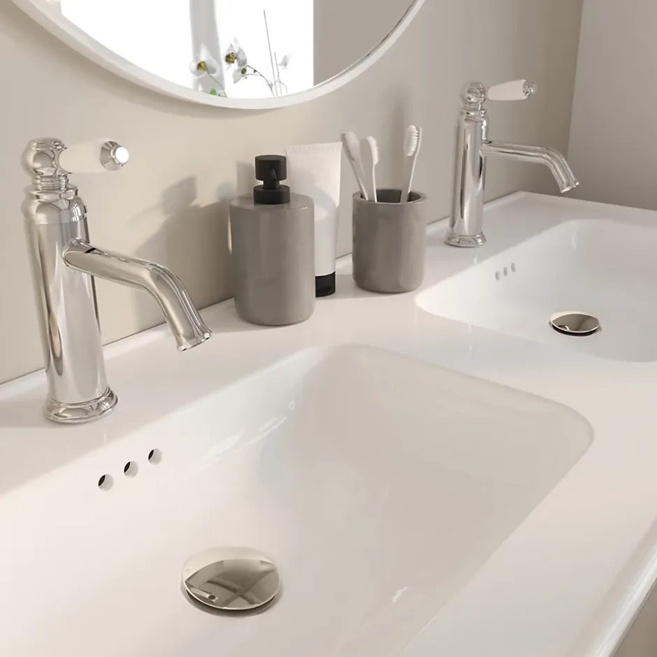 GoodHome Plan vasque double blanc en céramique l.120 cm, Endell
