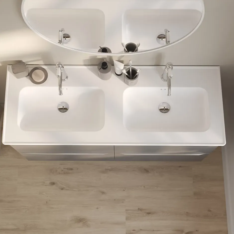 GoodHome Plan vasque double blanc en céramique l.120 cm, Endell