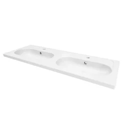 GoodHome Plan vasque double l.120,6 x H.12,3 x P.45,2 cm, en céramique blanche, levanna* Plan Double Vasque