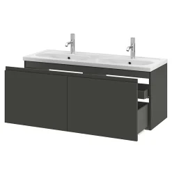 GoodHome Plan vasque double l.120,6 x H.12,3 x P.45,2 cm, en céramique blanche, levanna* Plan Double Vasque