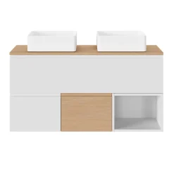 GoodHome Plan vasque double l.120,6 x H.12,3 x P.45,2 cm, en céramique blanche, levanna* Plan Double Vasque