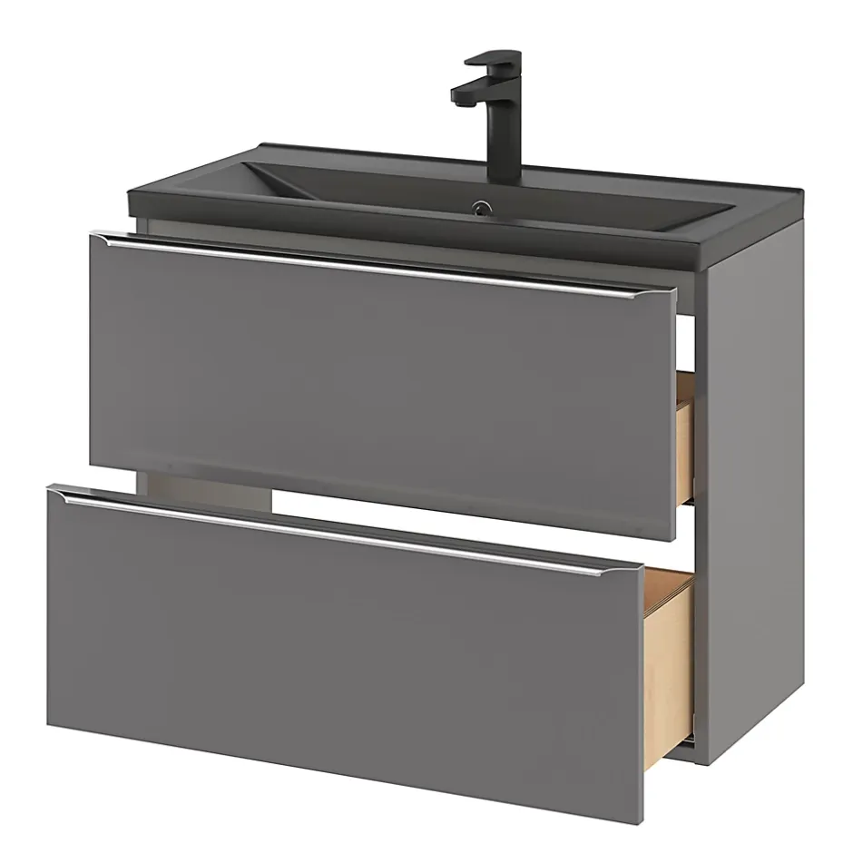 GoodHome Plan vasque faible profondeur noir Nira 80 cm* Plan Simple Vasque