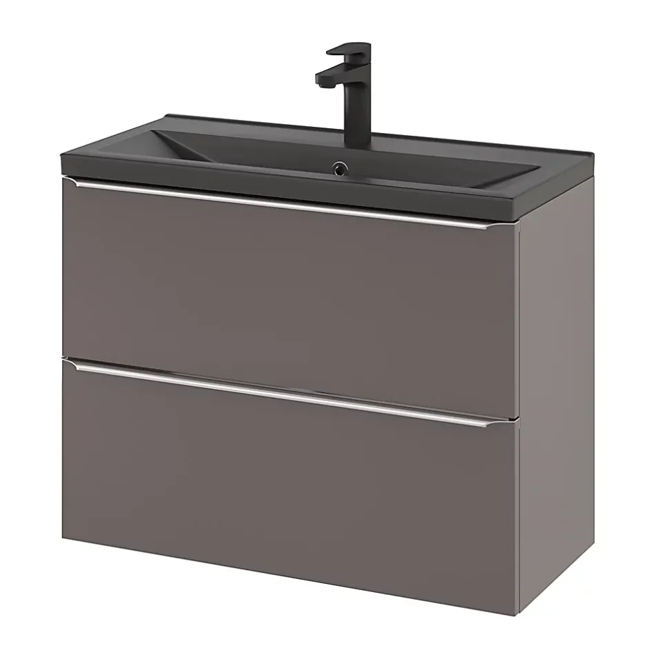 GoodHome Plan vasque faible profondeur noir Nira 80 cm* Plan Simple Vasque