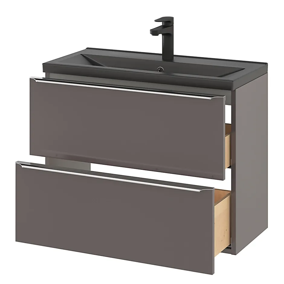 GoodHome Plan vasque faible profondeur noir Nira 80 cm* Plan Simple Vasque