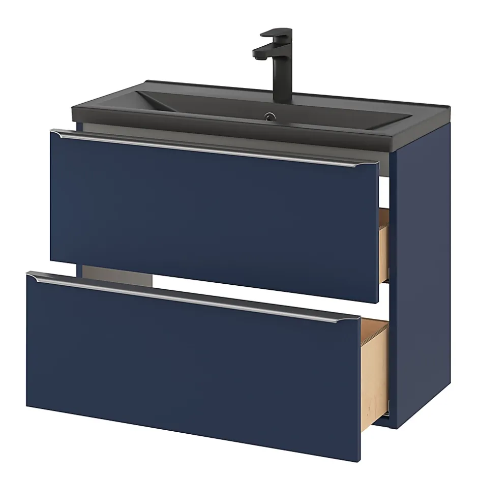 GoodHome Plan vasque faible profondeur noir Nira 80 cm* Plan Simple Vasque