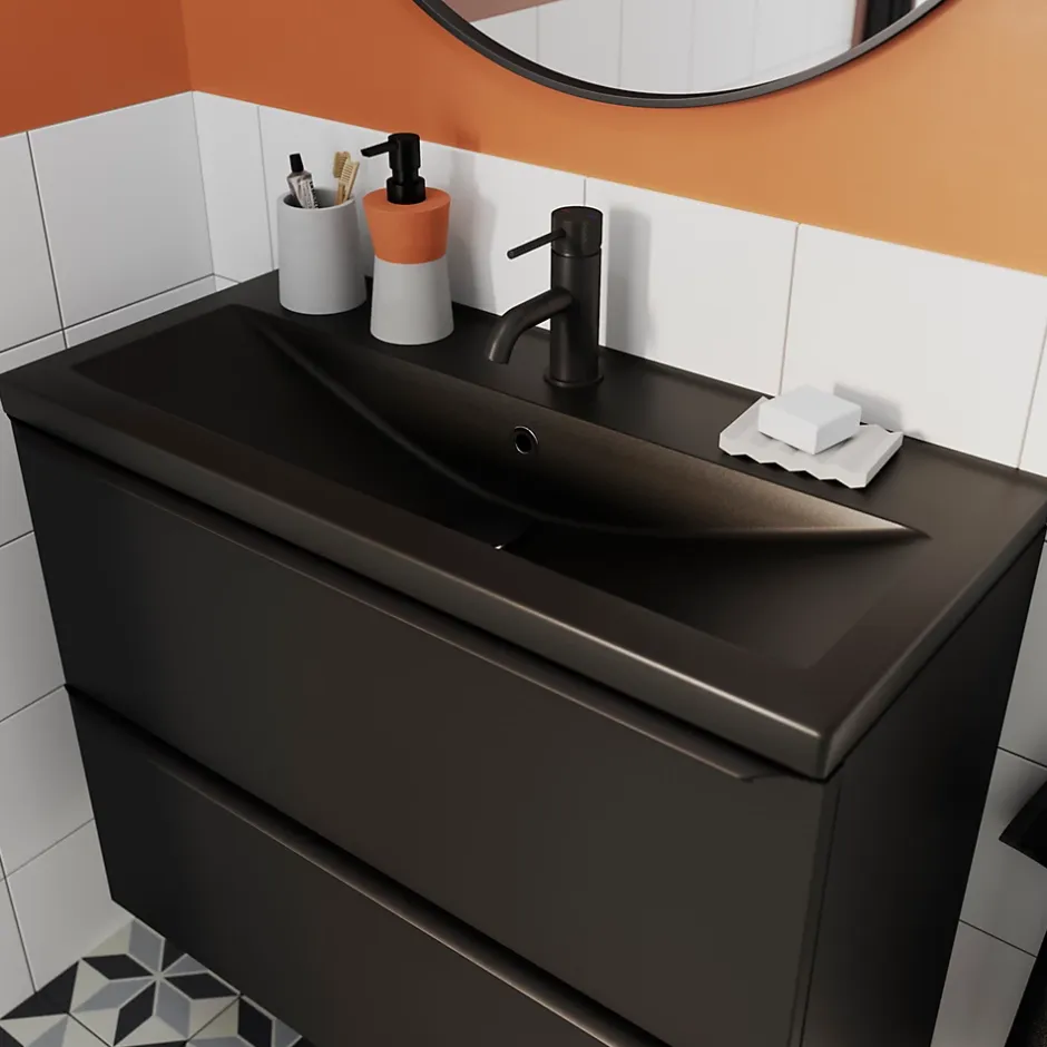 GoodHome Plan vasque faible profondeur noir Nira 80 cm* Plan Simple Vasque