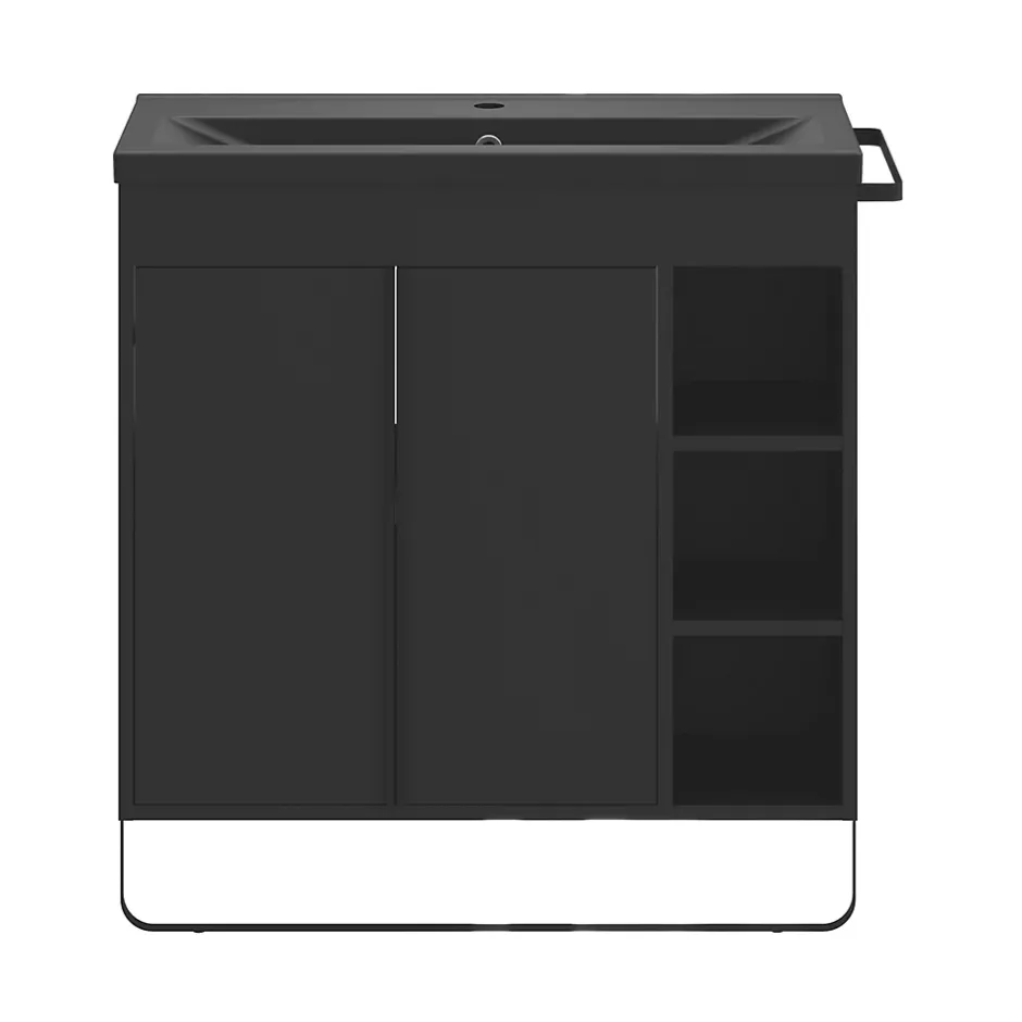 GoodHome Plan vasque faible profondeur noir Nira 80 cm* Plan Simple Vasque