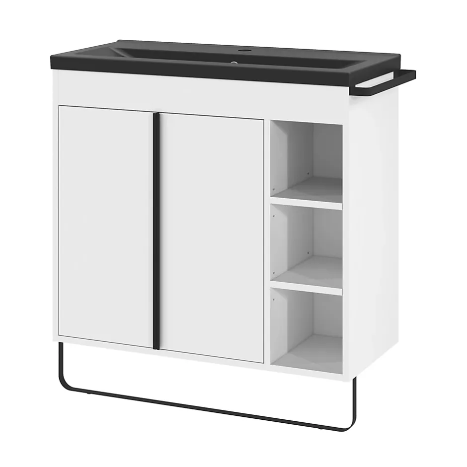 GoodHome Plan vasque faible profondeur noir Nira 80 cm* Plan Simple Vasque