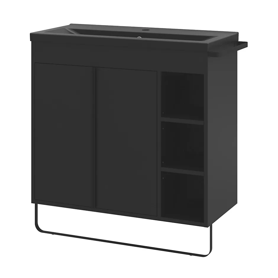GoodHome Plan vasque faible profondeur noir Nira 80 cm* Plan Simple Vasque