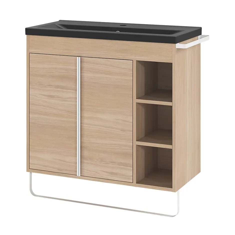 GoodHome Plan vasque faible profondeur noir Nira 80 cm* Plan Simple Vasque