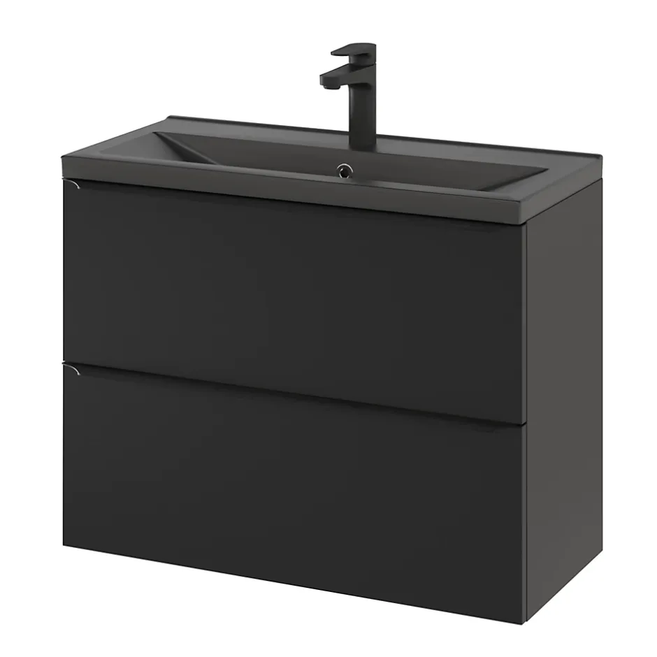 GoodHome Plan vasque faible profondeur noir Nira 80 cm* Plan Simple Vasque