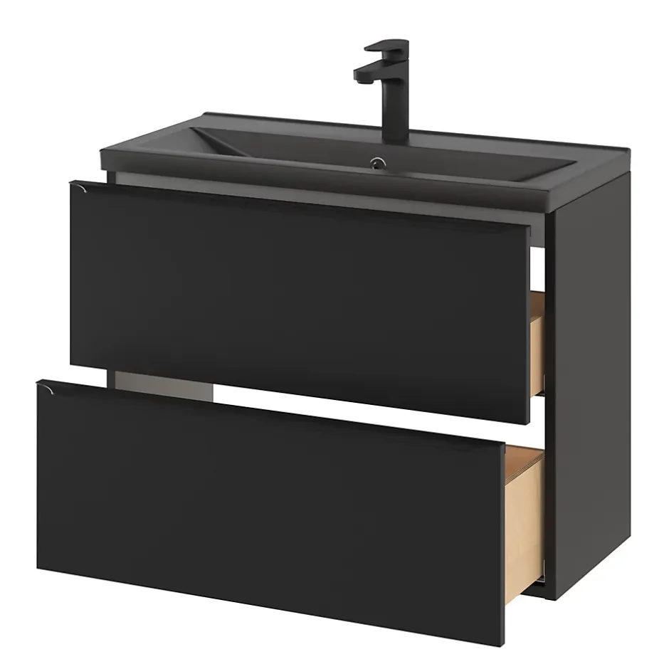 GoodHome Plan vasque faible profondeur noir Nira 80 cm* Plan Simple Vasque