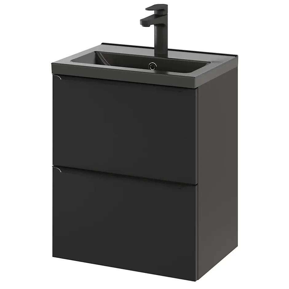 GoodHome Plan vasque faible profondeur noir Nira 50 cm