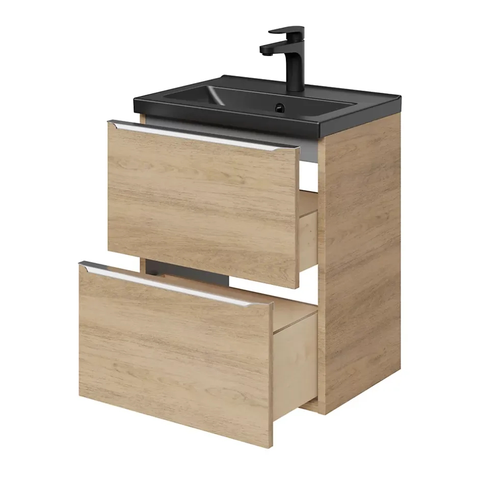 GoodHome Plan vasque faible profondeur noir Nira 50 cm