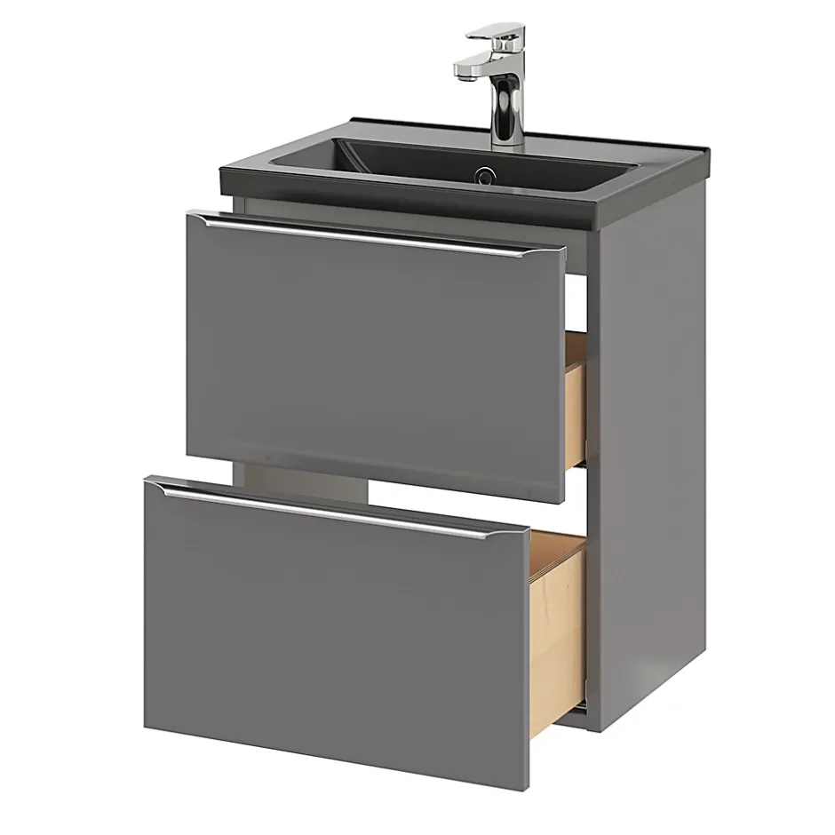 GoodHome Plan vasque faible profondeur noir Nira 50 cm