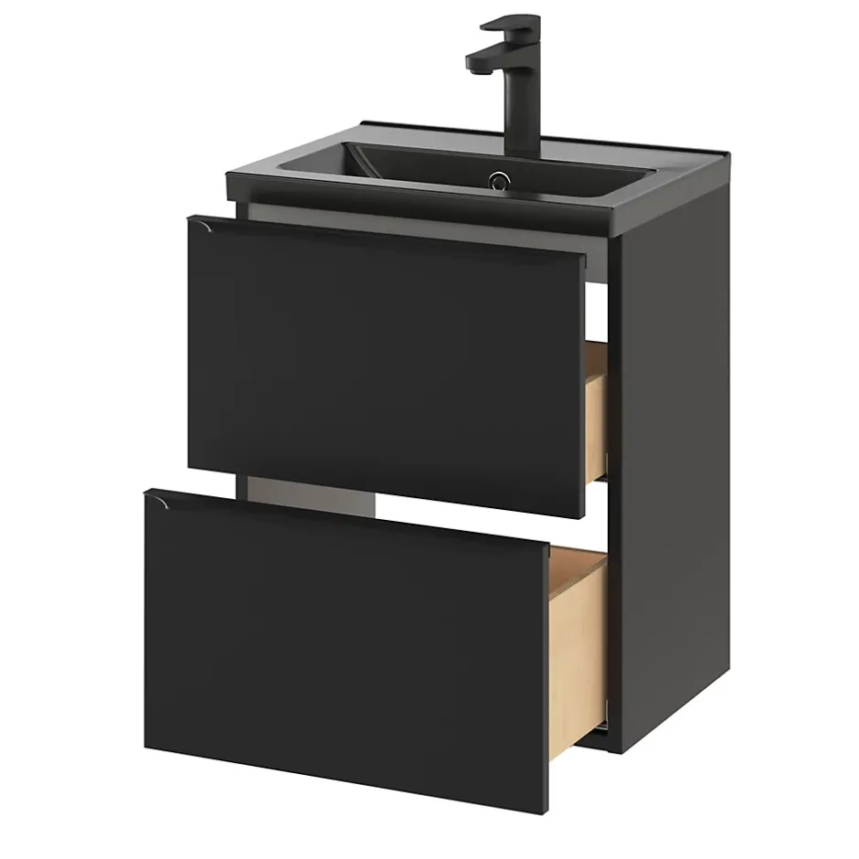 GoodHome Plan vasque faible profondeur noir Nira 50 cm