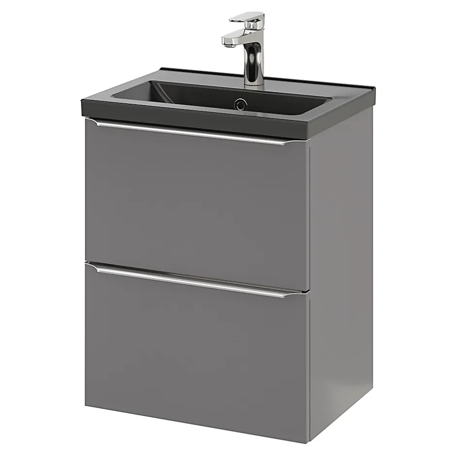 GoodHome Plan vasque faible profondeur noir Nira 50 cm