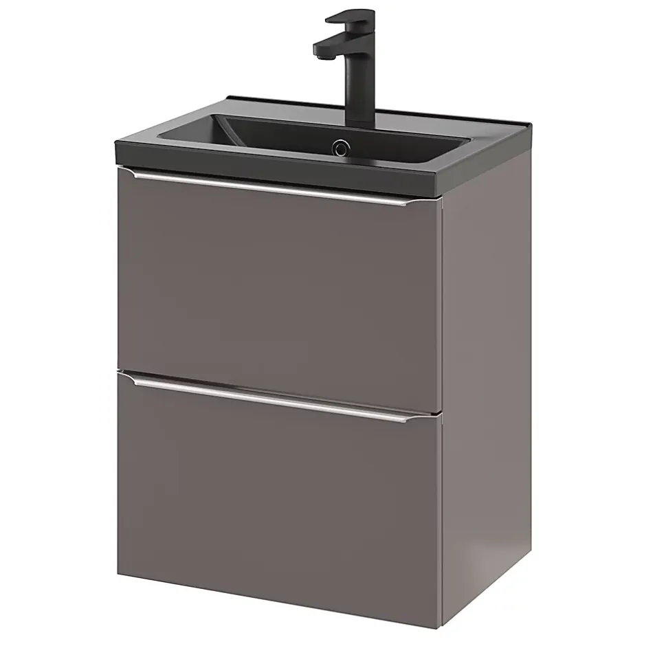 GoodHome Plan vasque faible profondeur noir Nira 50 cm