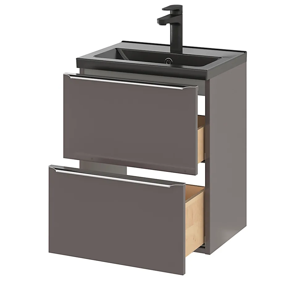 GoodHome Plan vasque faible profondeur noir Nira 50 cm
